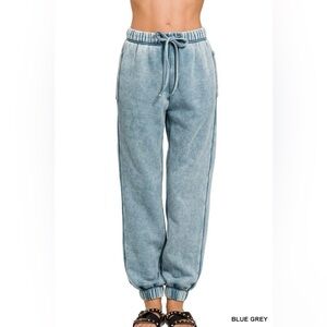 Zenana Acid Wash Fleece Sweatpants with Pockets